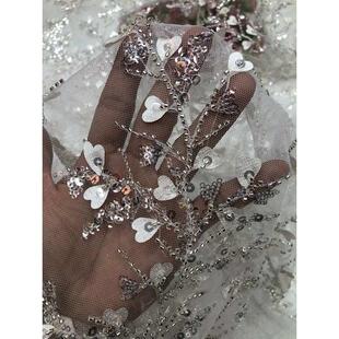 厂家直销 重工网纱珠绣蕾丝花边布料 色织刺绣 激光珠管树枝条绣