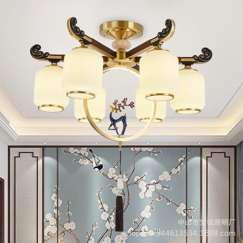 全铜新中式客厅吊灯样板间复式楼大吊灯现代中国风餐厅卧室灯饰