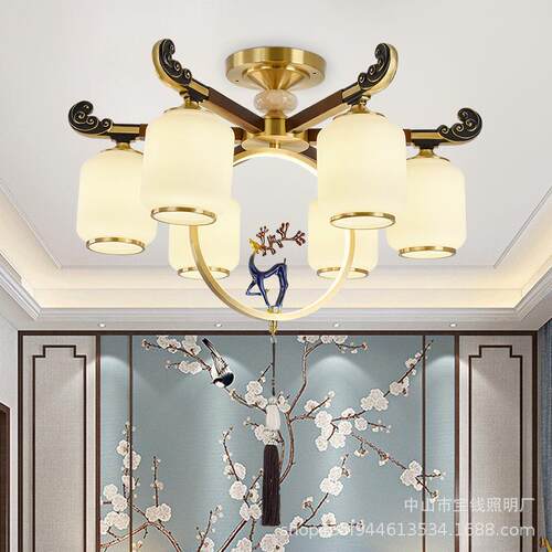 全铜新中式客厅吊灯样板间复式楼大吊灯现代中国风餐厅卧室灯饰
