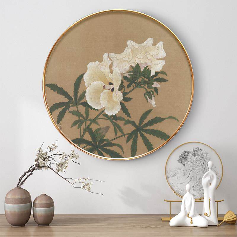 网红新中式装饰画玄餐厅饭怀旧覆厅古桃花关禅意鹦圆鹉花形鸟走廊