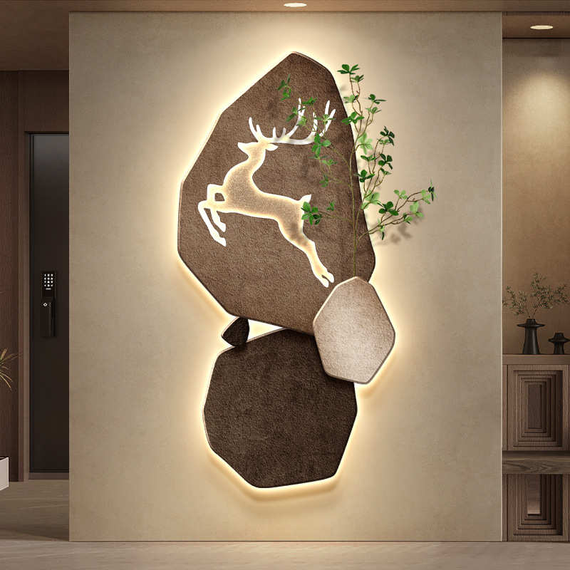 现代轻奢玄关装饰画麋鹿高级感客厅背景墙挂画新款入户正对门壁画图片