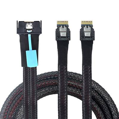 Gen5 MCIOX8 SAS MCIO SFF-8654 8i转2个SFF-8654 4i服务器转接线