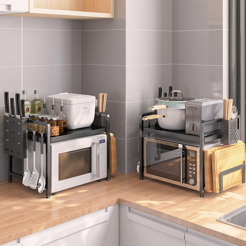 工厂厨房伸缩微波炉置物架落地多功能双层收纳架放烤箱调味料