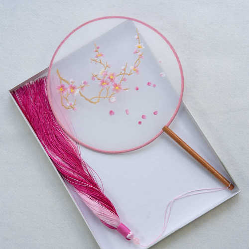 子长扇桃花舞扇子流苏桃花刺绣花圆定扇挽国风团扇跳舞月古典舞