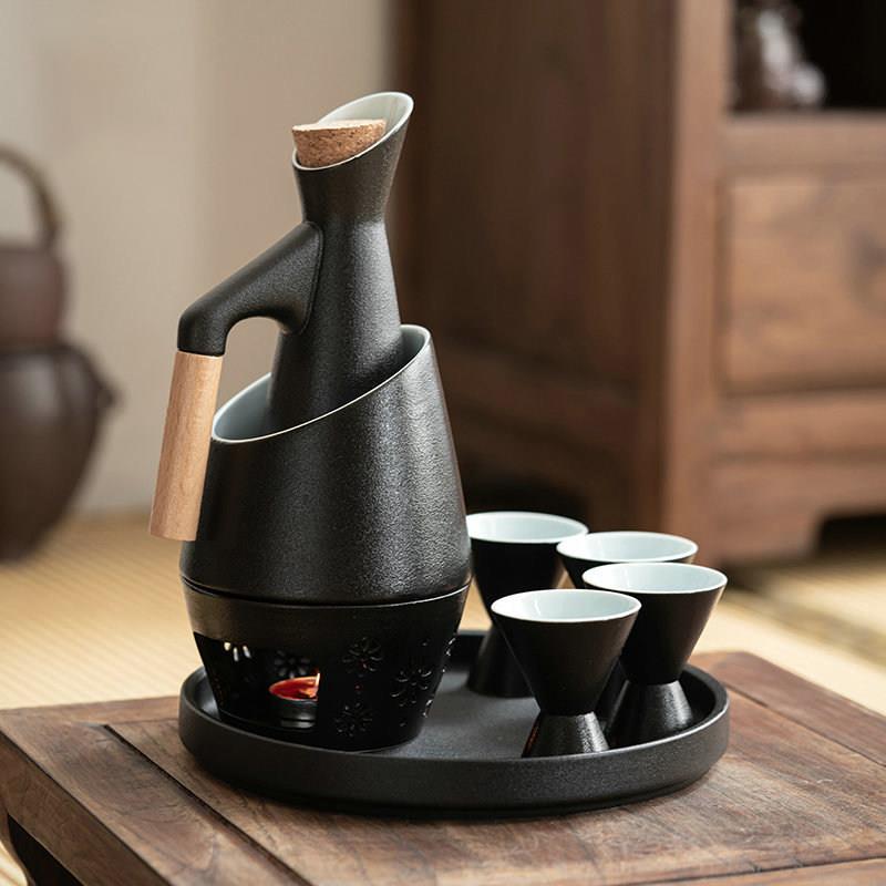 粗陶微醺温酒器套装酒杯烫酒壶家用温酒壶酒具加热黄酒青酒煮酒器