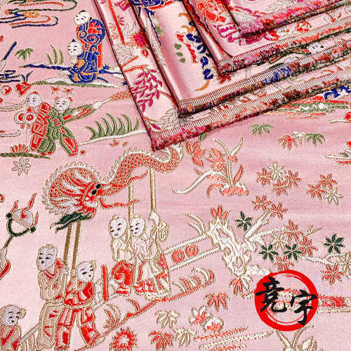 150CM仿云锦百子图织锦缎儿童拜年服面料红木家具靠垫布厂家直销