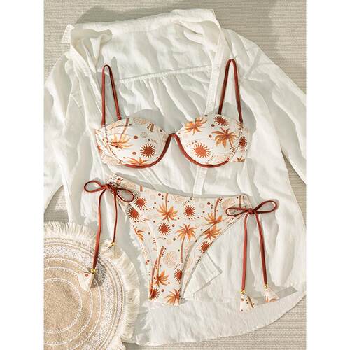 Women'S Two-Piece Bikini Set, Soft Cup Steel Support, Plant