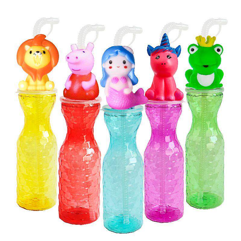 网红一次性卡通动物奶茶杯饮料瓶子水果汁塑料创意吸管杯批摆摊发