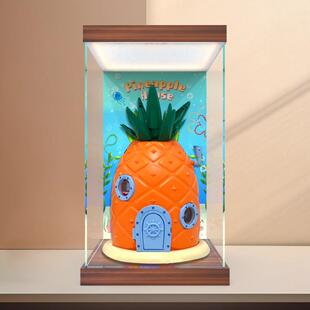 灯光亚克力展示盒适用Areax砖区海绵宝宝菠萝屋摆件闭合版收纳盒