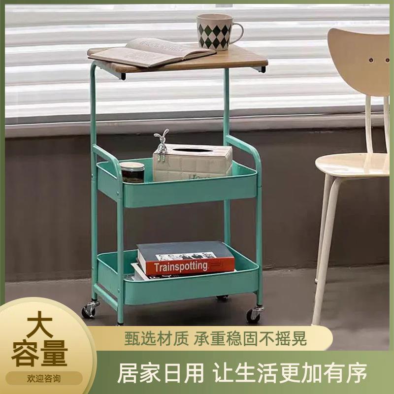 多层收纳置物架家用客厅卧室整理收纳储物架移动带桌板推车置物架
