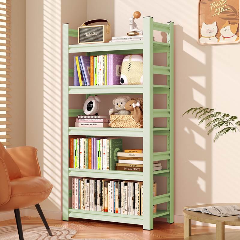 钢制彩色置物架书架儿童铁艺学生书柜家用多层收纳层架客厅储物货