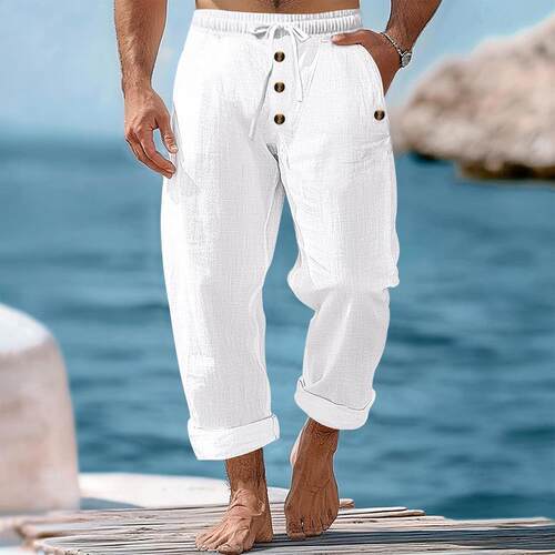 Beach pants cotton and linen drawstring pants for men