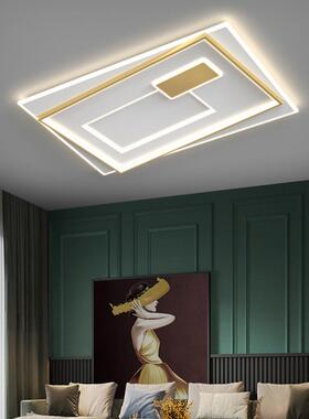 LED亚克力客厅灯黑色金色现代简约五金铁艺错异位方圆卧室吸顶灯