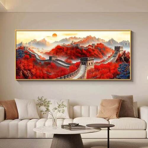 鸿运当头挂画 画新中式客厅沙发背景墙装饰画 画办公室万里长城画