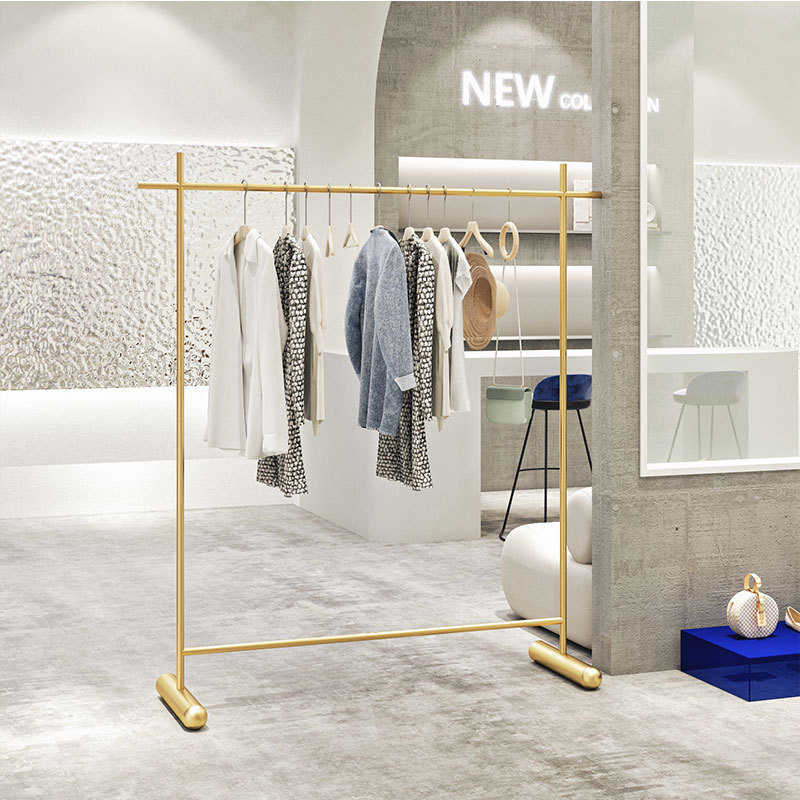 服装店金色展示架落地式挂衣架男女装店中岛架童装店侧挂衣服架子