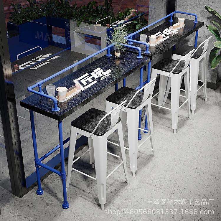 实木工业风设计酒吧桌潮品店创意商用高脚桌椅奶茶咖啡吧台桌子