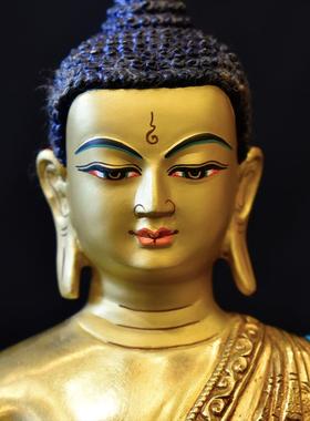 正品释迦牟尼铜释迦摩像尼 尼泊尔密手工紫铜鎏金藏传宗件22cm佛