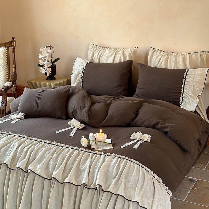 波洛尼娜 | 深咖往事棉麻系列四件套亲肤舒适春夏床品学生卧室,床上用品,床垫/床褥/床护垫/榻榻米床垫,淘宝优惠券,粉丝福利购,淘宝优惠卷