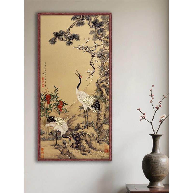 铜雕画松梅双鹤图客厅背景墙玄关花鸟装饰挂画实木框画高端礼品
