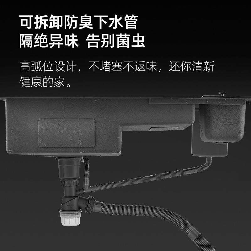 黑纳米手工水槽单槽洗碗双槽盆304不锈钢带垃圾桶大号钢盆台中盆