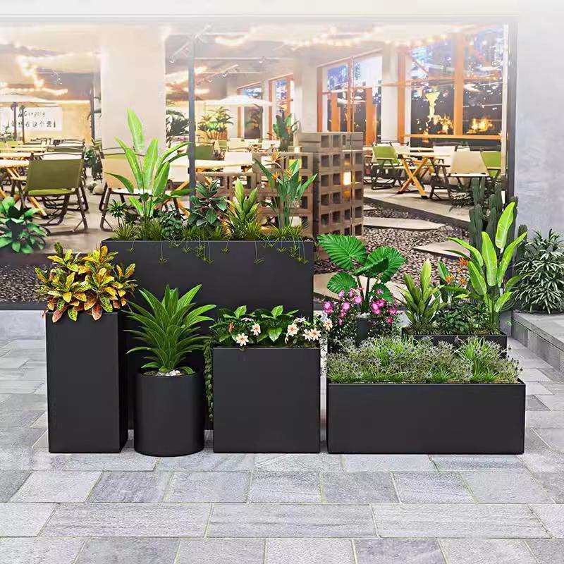 户外绿植铁艺花箱阳台露台室外金属种植箱别墅庭院成品组合花坛