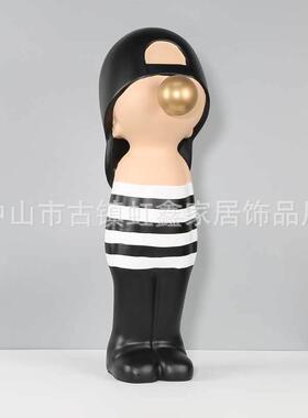简约现代黑白条纹吹泡泡男孩摆件样板间客厅电视柜儿童房家居装饰