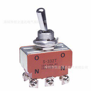 日开NKK摇头开关 S332T S-332T/大电流 钮子开关6脚2档双极带螺丝