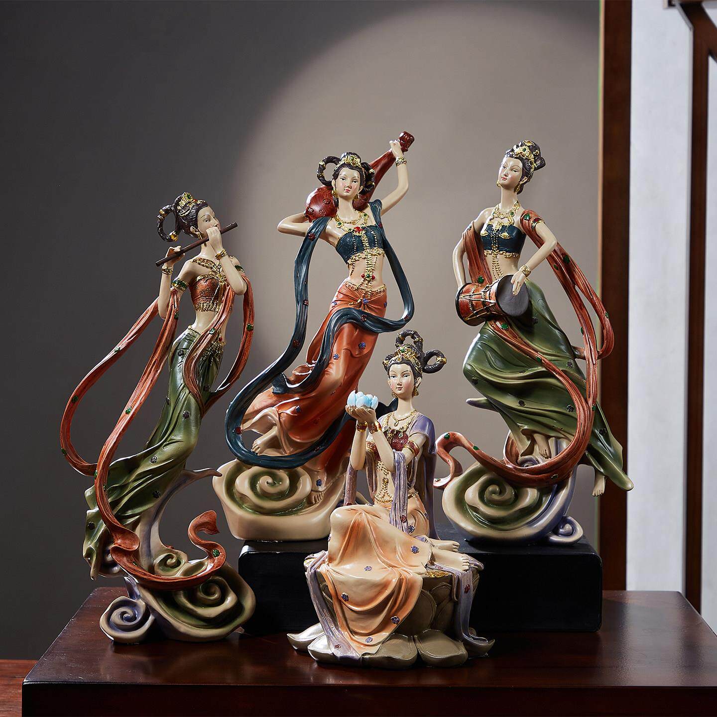 敦煌飞天摆件古典仙女禅意茶室书架电视柜新中式装饰品高端工艺礼