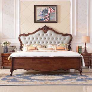 美式乡村实木床欧式双人床带软包现代简约婚床1.8m主卧高箱储物床