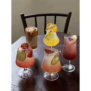 ins风网红果汁杯玻璃杯饮料杯奶茶杯饮品杯鸡尾酒杯果茶水杯子