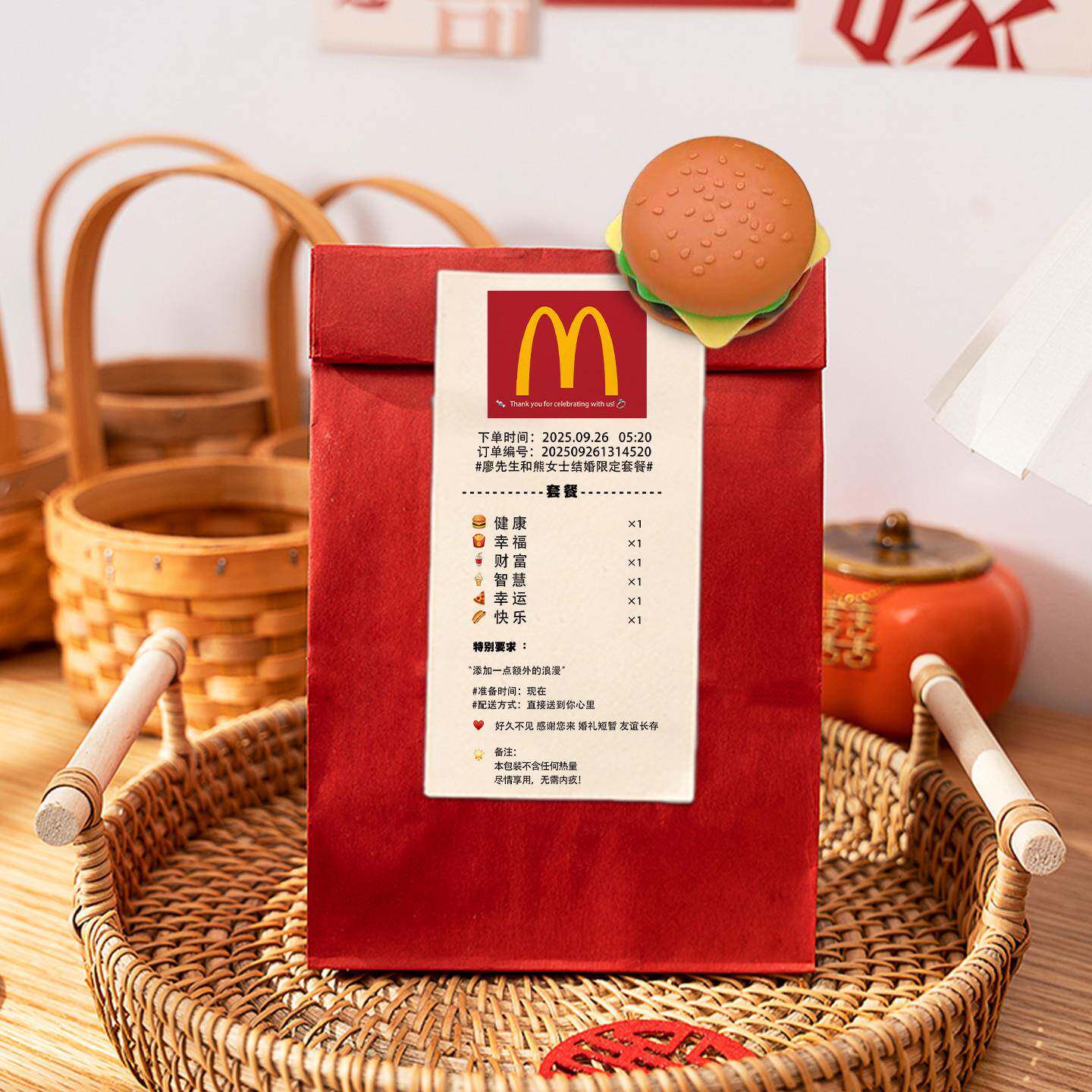 定制麦当劳红色喜糖袋小票婚礼伴手礼品礼物创意结婚喜糖牛皮纸袋