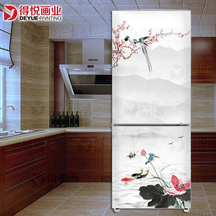 冰箱贴纸古典中式创意装饰贴画定制翻新不透明遮挡空调防水贴膜