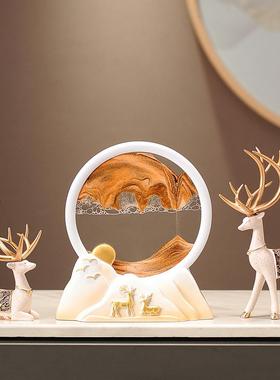 客厅柜子摆件高级感招财鹿流沙画家居客厅酒柜装饰品玄关电视柜新