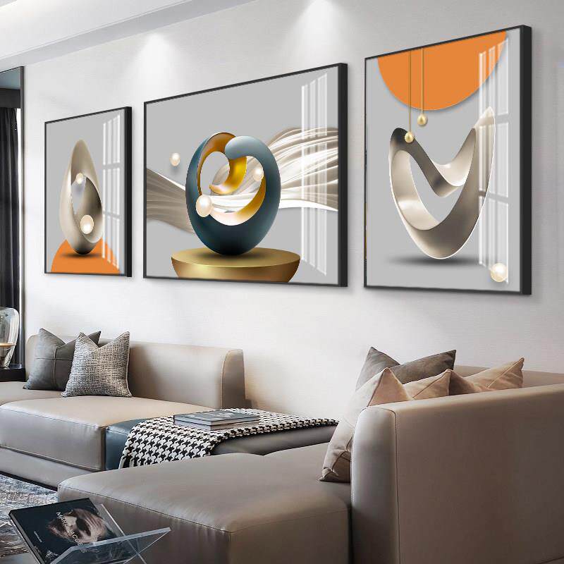 轻奢客厅装饰画现代简约沙发背景墙大气壁画墙画几何创意三联挂画