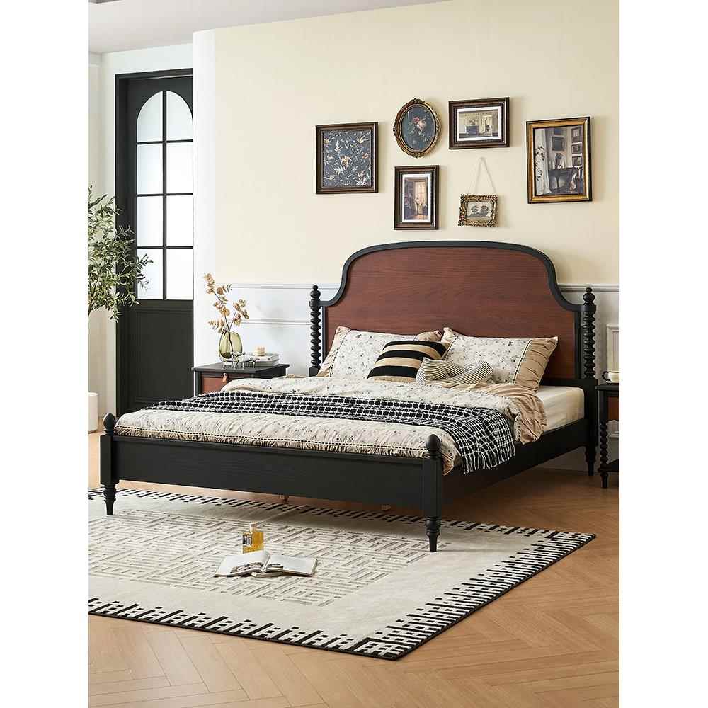 我家儿女/中古风全实木床卧室单人床1米5/次卧床家用小户型橡木床