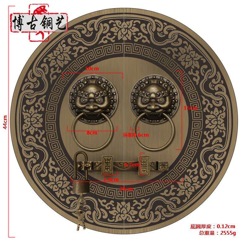 仿古大门拉手中式纯铜门环把手复古圆形拉环老式门栓锁扣插销配件