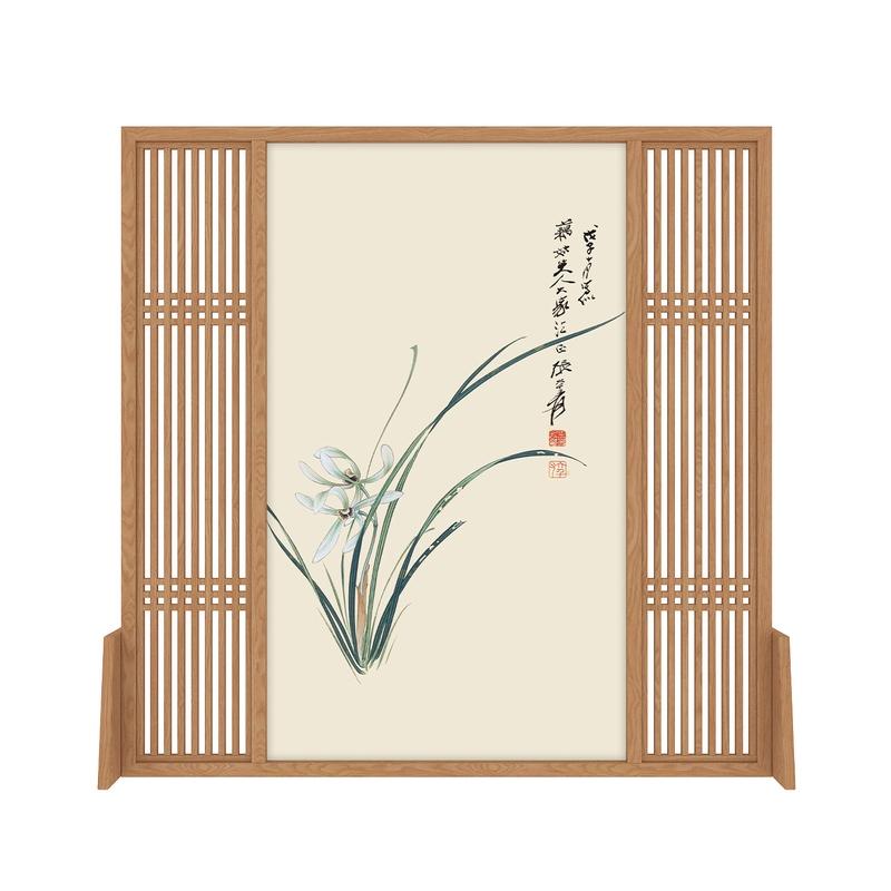 新中式屏风隔断客厅办公室茶室进门遮挡简约现代禅意实木座屏兰花