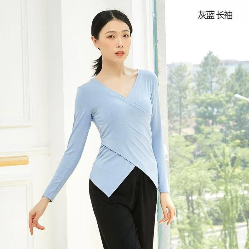 舞蹈练功服女套装古典舞跳舞服修身显瘦现代舞形体训练服套指上衣