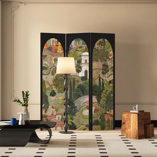 饰 饰背景墙装 法式 可折叠复古屏风卧室移动隔断双面折屏客厅房间装