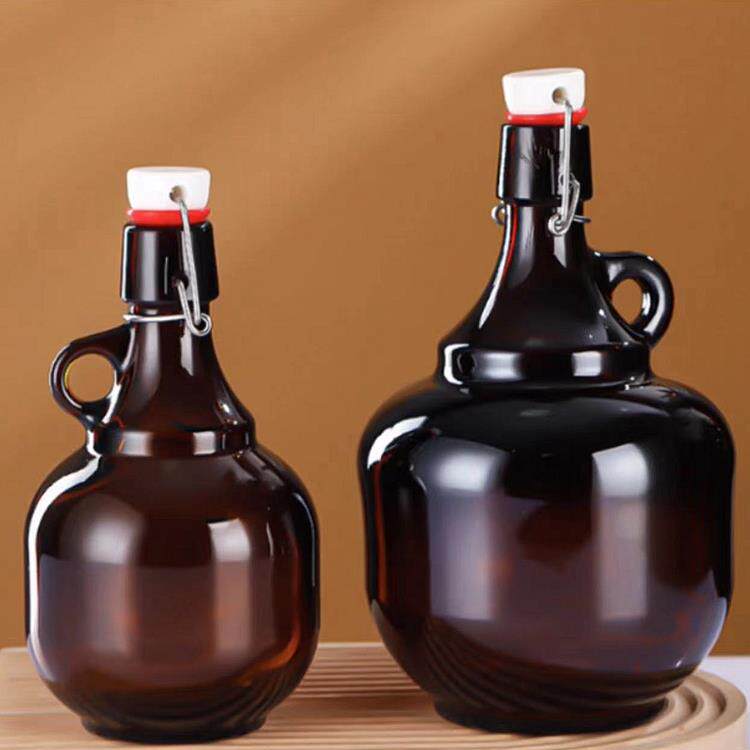 1000ml棕色避光密封玻璃瓶 油瓶 纯露储存瓶 自酿酒瓶卡扣玻璃瓶