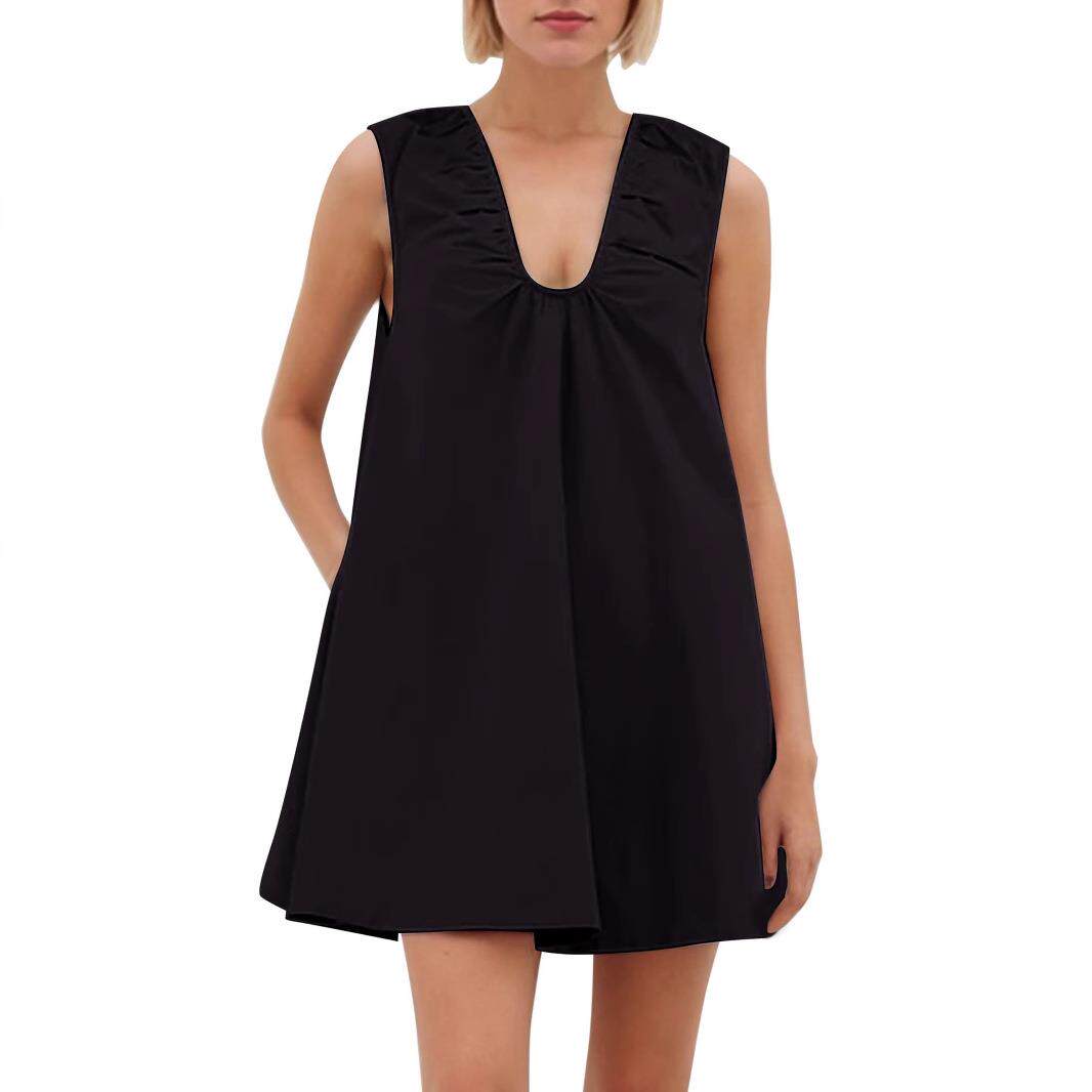 Womens Sleeveless Babydoll Tank Mini Dress Scoop Neck Ruched
