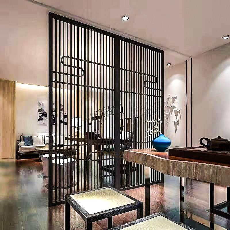 26新中式铁艺屏风隔断玻璃新款客厅入户玄关酒店茶室书房装饰屏风