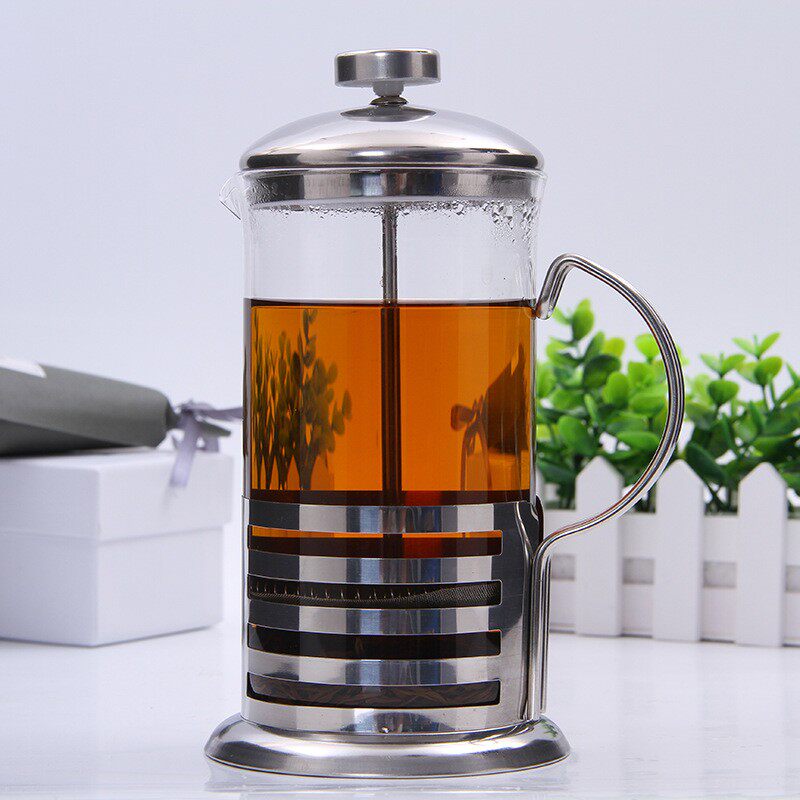 跨境亚马逊不锈钢咖啡壶 法式按压冲茶壶 不锈钢冲茶器350ML