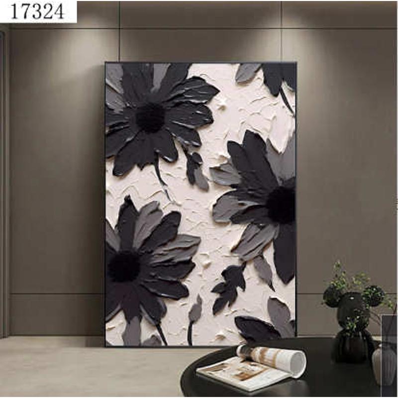 纯手绘花卉抽象装饰画现代简约客厅玄关挂画大尺寸落地画立体油画图片