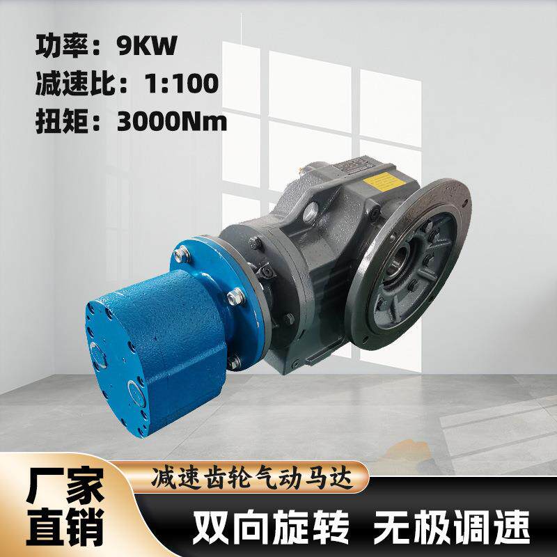大扭矩9KW减速齿轮式气动马达配斜齿螺旋锥齿减速机