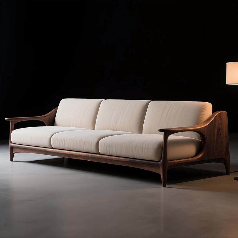 中式北美黑胡桃木2026新款现代简约高端客厅接待布艺直排实木沙发