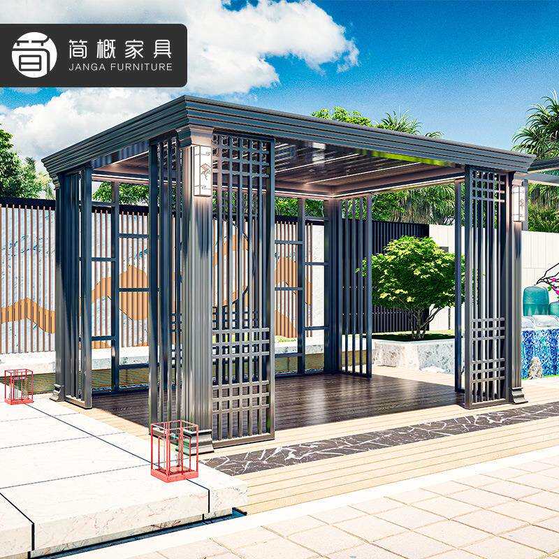 别墅庭院电动凉亭棚子户外酒店露台铝合金遮阳棚新中式院子凉棚