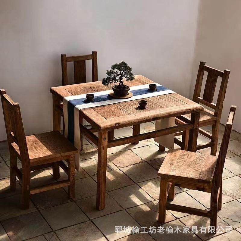 老榆木八仙桌家用正方形吃饭桌实木老门板餐桌简易吃饭桌原木茶桌