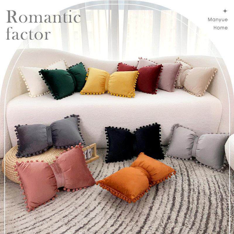 蔓越家 ins轻奢丝绒抱枕抱枕套含芯沙发蝴蝶结靠垫样板间床头靠枕