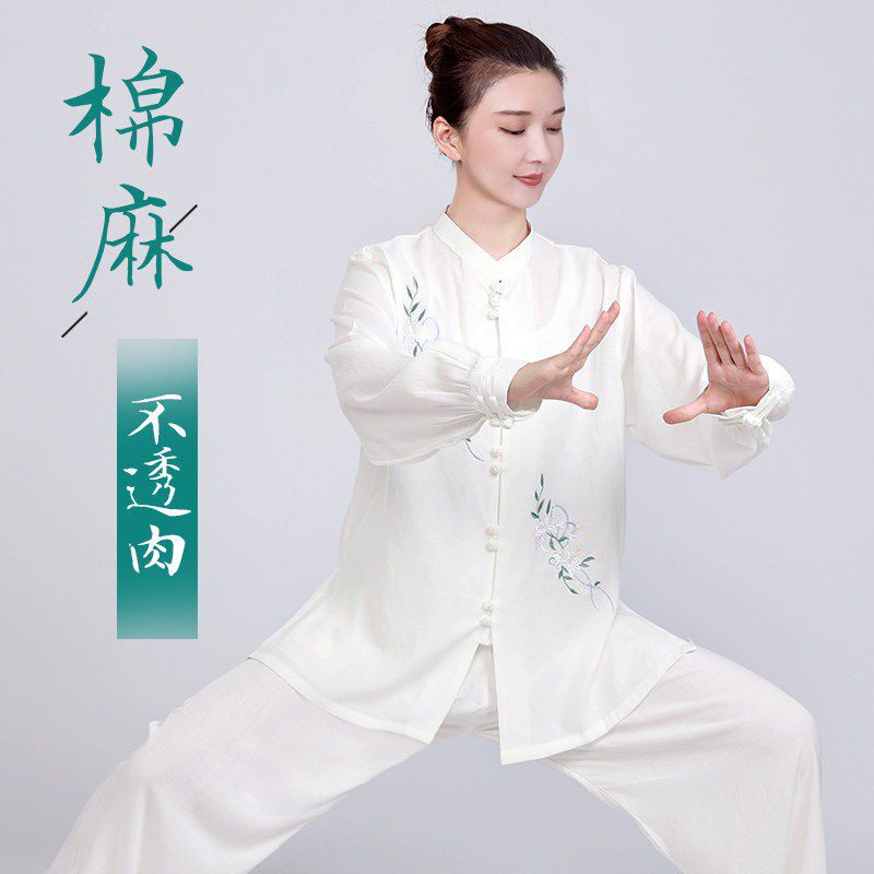 香港太极服女款新款透气棉麻太极拳练功服女夏季服装春秋八段锦潮